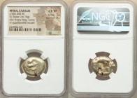 MYSIA. Cyzicus. Ca. 550-450 BC. EL stater (22mm, 16.10 gm). NGC Choice VF 3/5 - 4/5. Half-length bust of a winged female deity (a siren?) left, wearin...