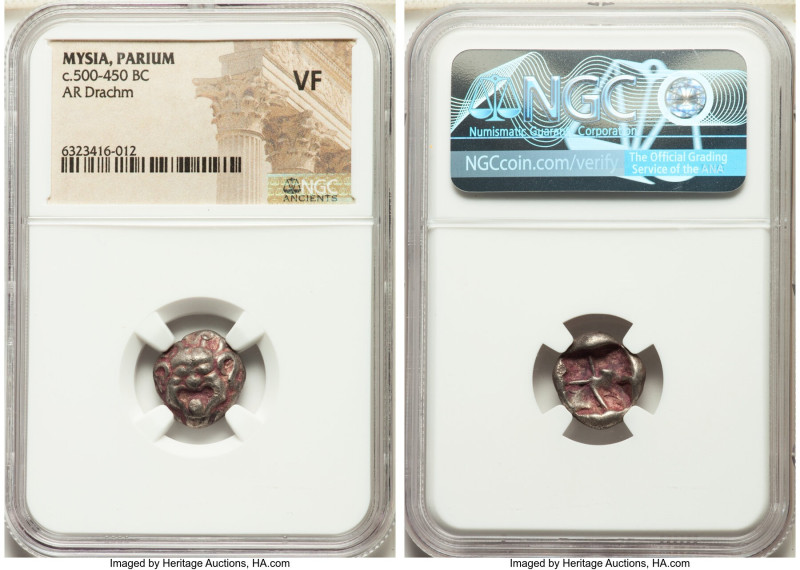 MYSIA. Parium. Ca. 500-450 BC. AR drachm (15mm). NGC VF. Gorgoneion facing with ...