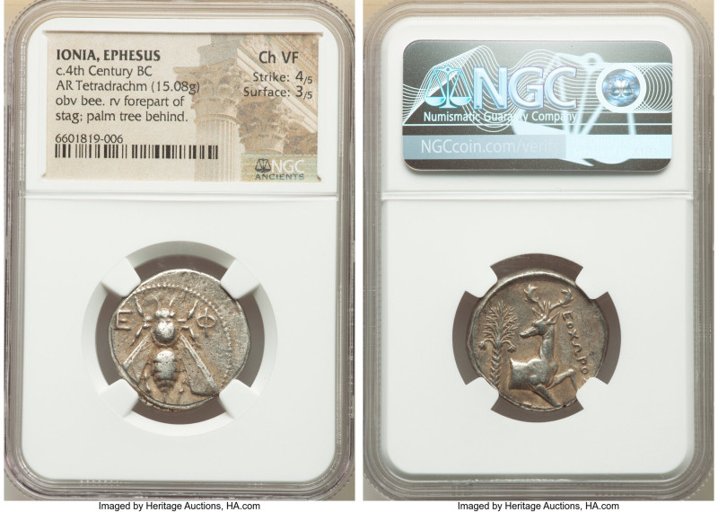 IONIA. Ephesus. Ca. 4th century BC. AR tetradrachm (24mm, 15.08 gm, 12h). NGC Ch...