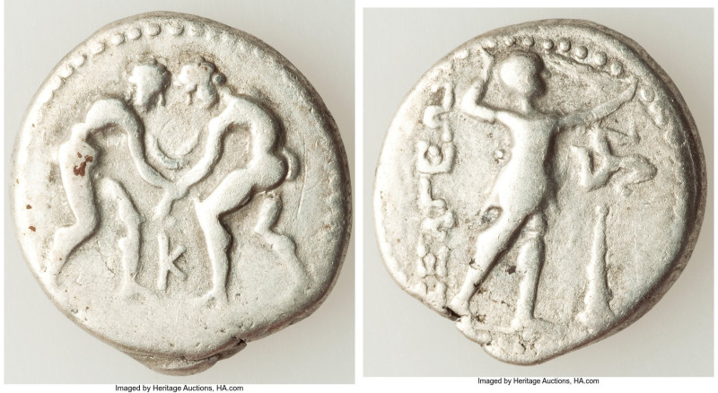 PISIDIA. Selge. Ca. 325-250 BC. AR stater (23mm, 10.29 gm, 12h). Fine. Two wrest...