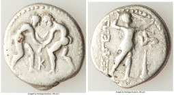 PISIDIA. Selge. Ca. 325-250 BC. AR stater (23mm, 10.29 gm, 12h). Fine. Two wrestlers grappling, K between / ΣΕΛΓΕΩΝ, slinger striding to right, pullin...