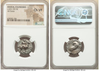 CILICIA. Celenderis. Ca. 425-350 BC. AR stater (20mm, 11h). NGC Choice VF. Persic standard. Youthful nude male rider, reins in left hand, kentron in r...