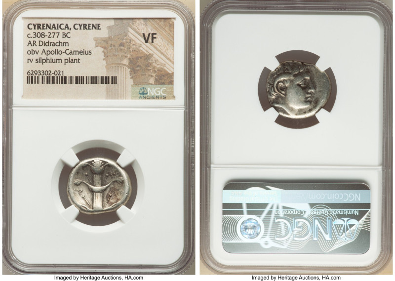 CYRENAICA. Cyrene. Ca. 308-277 BC. AR didrachm (20mm, 6h). NGC VF. Bare head of ...