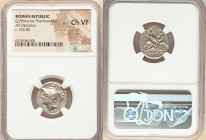Q. Minucius Thermus M.f. (ca. 103 BC). AR denarius (19mm, 6h). NGC Choice VF. Head of Mars left wearing crested helmet decorated with laurel branch / ...