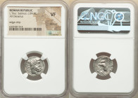 L. Titurius L.f. Sabinus (ca. 89 BC). AR denarius (18mm, 9h). NGC VF, brushed, edge chip. Rome. SABIN, bearded head of King Tatius right / L•TITVRI, V...