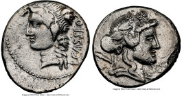 L. Cassius Q.f. Longinus (78 or 76/5 BC). AR denarius (18mm, 2h). NGC Choice Fine, brushed, edge chip. Rome. L•CASSI•Q•F, Head of Libera left, wreathe...