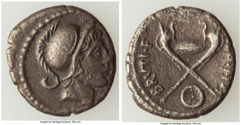 Albinus Bruti f. (ca. 48 BC). AR denarius (18mm, 3.68 gm, 6h). VF. Rome. Head of...