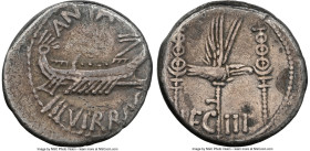 Marc Antony, as Imperator and Triumvir (43-30 BC). AR denarius (16mm, 3.59 gm, 6h). NGC VF 4/5 - 3/5. Legionary issue, mint traveling with Antony in G...