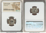 Trajan (AD 98-117). AR denarius (19mm, 7h). NGC Choice XF. Rome, AD 114-117. IMP CAES NER TRAINO OPTIMO AVG GER DAC, laureate bust of Trajan right, wi...