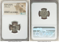Trajan (AD 98-117). AR denarius (19mm, 7h). NGC XF. Rome, AD 113-114. IMP TRAIANO AVG GER DAC P M TR P COS VI P P, laureate and draped bust of Trajan ...
