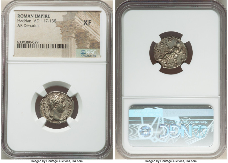 Hadrian (AD 117-138). AR denarius (19mm, 7h). NGC XF. Rome, AD 126-127. HADRIANV...