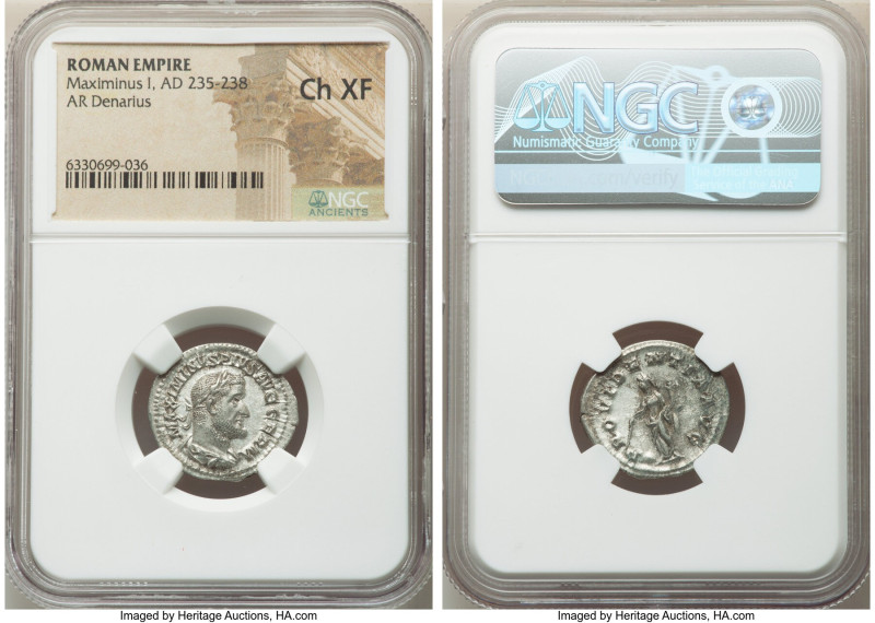 Maximinus I (AD 235-238). AR denarius (21mm, 11h). NGC Choice XF. Rome, AD 236-2...