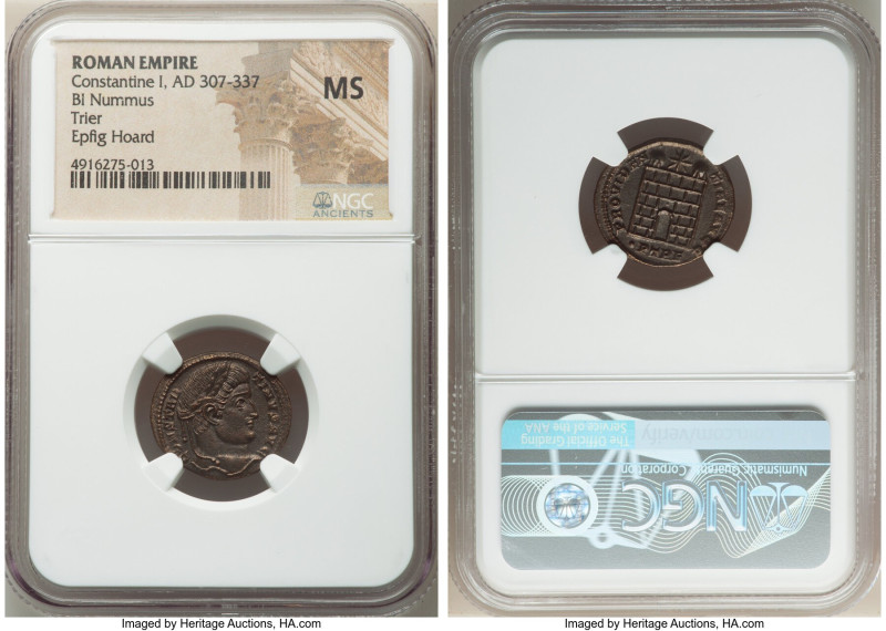 Constantine I the Great (AD 307-337). AE3 or BI nummus (19mm, 6h). NGC MS. Trier...