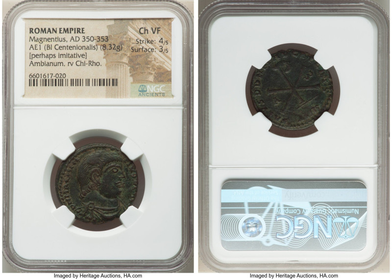 Magnentius (AD 350-353). AE1 or BI centenionalis (25mm, 8.32 gm, 5h). NGC Choice...