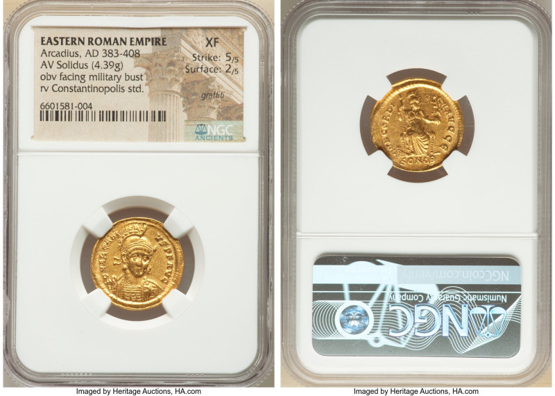 Arcadius, Eastern Roman Empire (AD 383-408). AV solidus (20mm, 4.39 gm, 5h). NGC...