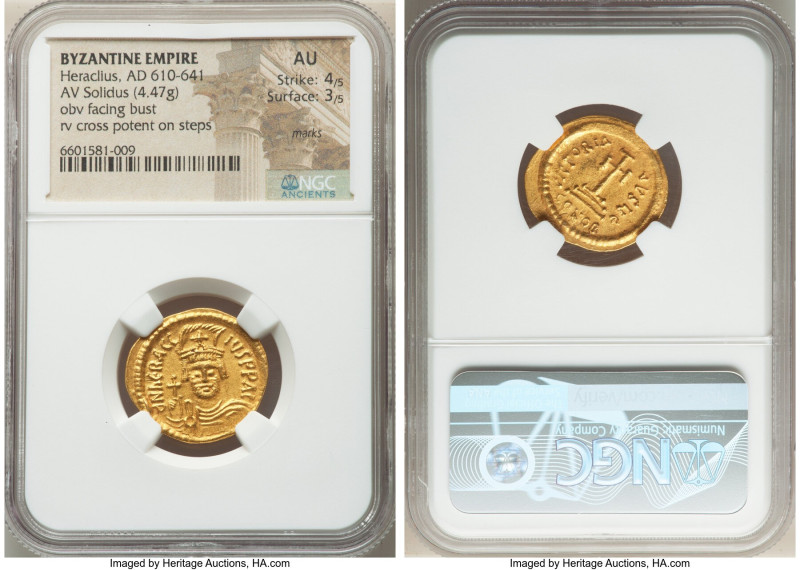 Heraclius (AD 610-641). AV solidus (21mm, 4.47 gm, 8h). NGC AU 4/5 - 3/5, marks....