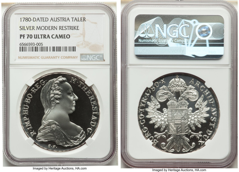 Maria Theresa Proof Restrike Taler 1780-Dated PR70 Ultra Cameo NGC, KM-T1. Silve...