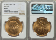 Franz Joseph I gold Restrike 100 Corona 1915 MS67 NGC, Vienna mint, KM2819, Fr-507R. 

HID09801242017

© 2022 Heritage Auctions | All Rights Reserved