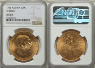 Franz Joseph I gold Restrike 100 Corona 1915 MS64 NGC, Vienna mint, KM2819, Fr-507R. 

HID09801242017

© 2022 Heritage Auctions | All Rights Reserved