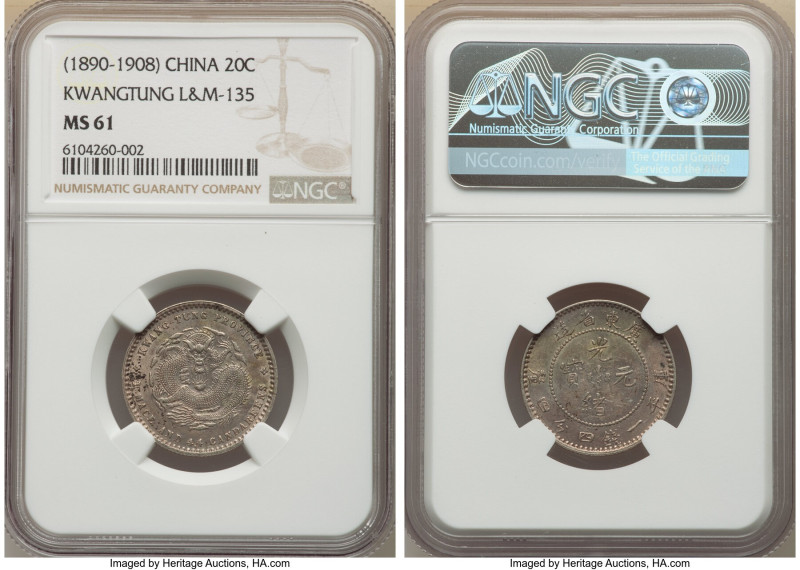 Kwangtung. Kuang-hsü 20 Cents ND (1890-1908) MS61 NGC, KM-Y201, L&M-135. 

HID09...