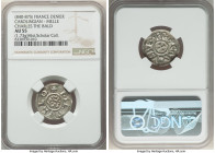 Carolingian. Charles the Bald (840-877) Denier ND (860-c. 925) AU55 NGC, Melle mint, Dep-627, MEC-923. 1.73gm. Sold with collector tags. 

HID09801242...