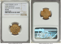 Louis XIII gold 1/2 Louis d'Or 1643-A AU58 NGC, Paris mint, KM125, Fr-411. Long curl on Louis XIII. Dot at end of legend. 

HID09801242017

© 2022 Her...
