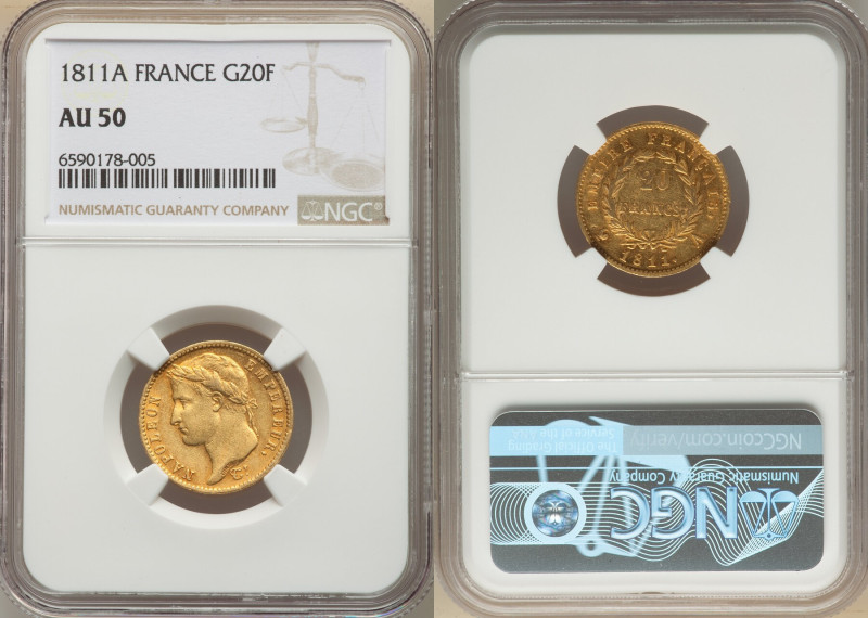 Napoleon gold 20 Francs 1811-A AU50 NGC, Paris mint, KM695.1, Fr-511. 

HID09801...