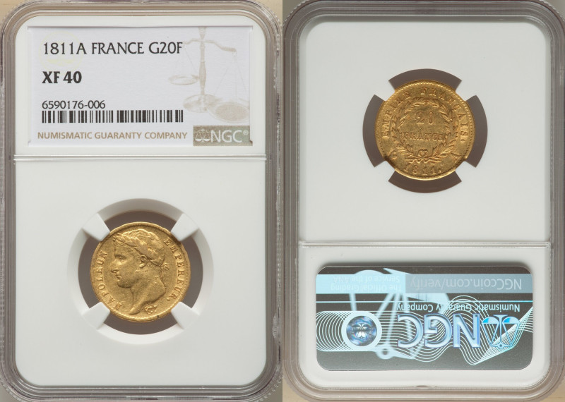 Napoleon gold 20 Francs 1811-A XF40 NGC, Paris mint, KM695.1, Fr-511. 

HID09801...