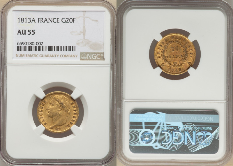 Napoleon gold 20 Francs 1813-A AU55 NGC, Paris mint, KM695.1, Fr-511. 

HID09801...