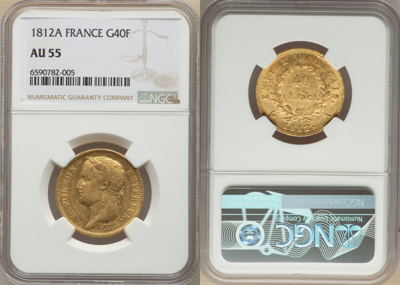 Napoleon gold 40 Francs 1812-A AU55 NGC, Paris mint, KM696.1, Fr-505. 

HID09801...