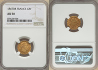 Napoleon III gold 5 Francs 1867-BB AU50 NGC, Strasbourg mint, KM803.2, Fr-589. 

HID09801242017

© 2022 Heritage Auctions | All Rights Reserved