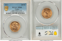 Republic gold 20 Francs 1911 MS66 PCGS, KM857, Gad-1064a, F-535. 

HID09801242017

© 2022 Heritage Auctions | All Rights Reserved