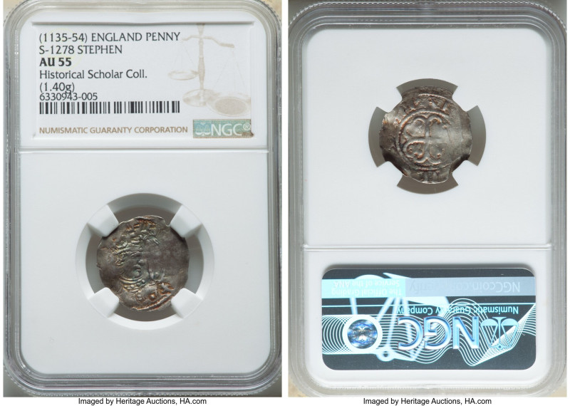 Stephen (1135-1154) Penny ND (1136-1145) AU55 NGC, Cross Moline ("Watford") type...