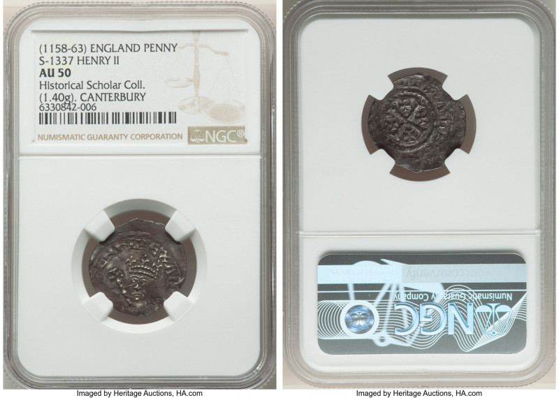 Henry II (1154-1189) Penny ND (1158-1163) AU50 NGC, Canterbury mint, Alferg as m...