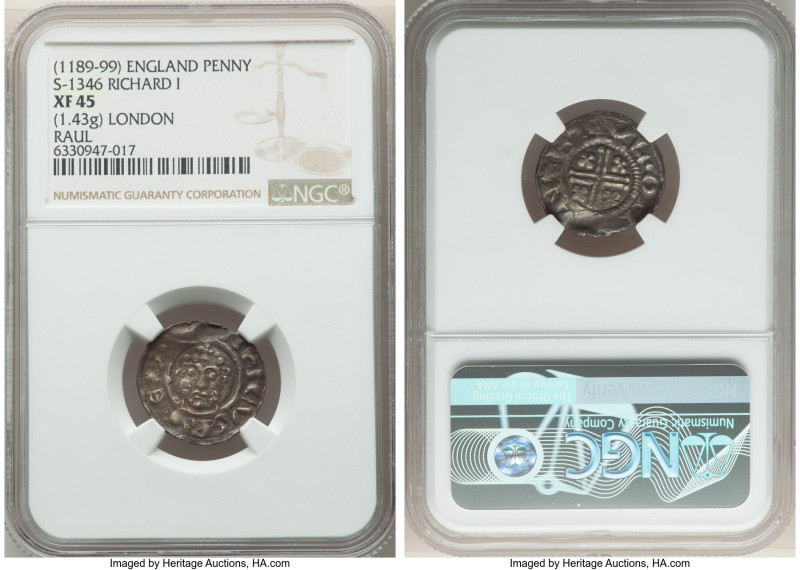 Richard I, the Lionheart Penny ND (1189-1199) XF45 NGC, London mint, Raul as mon...