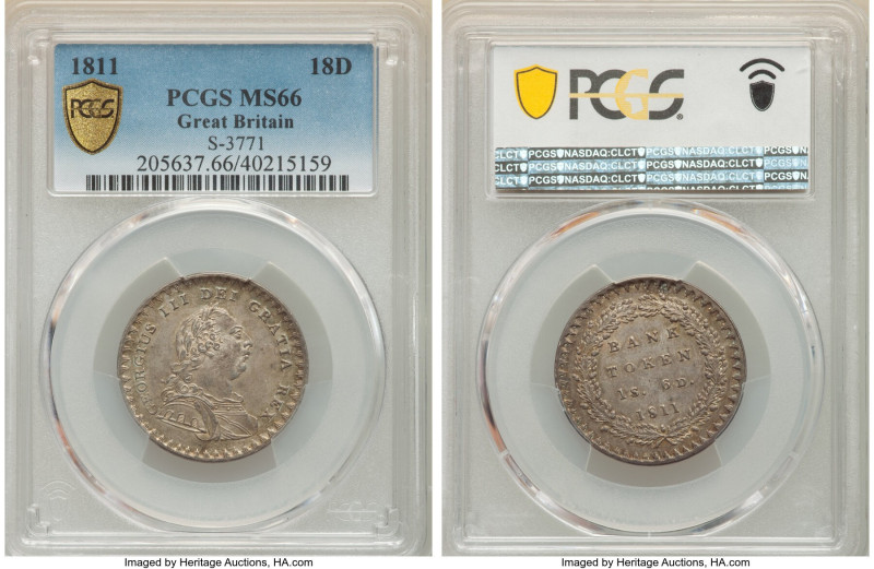 George III Bank Token of 18 Pence (1 Shilling 6 Pence) 1811 MS66 PCGS, KM-Tn2, S...