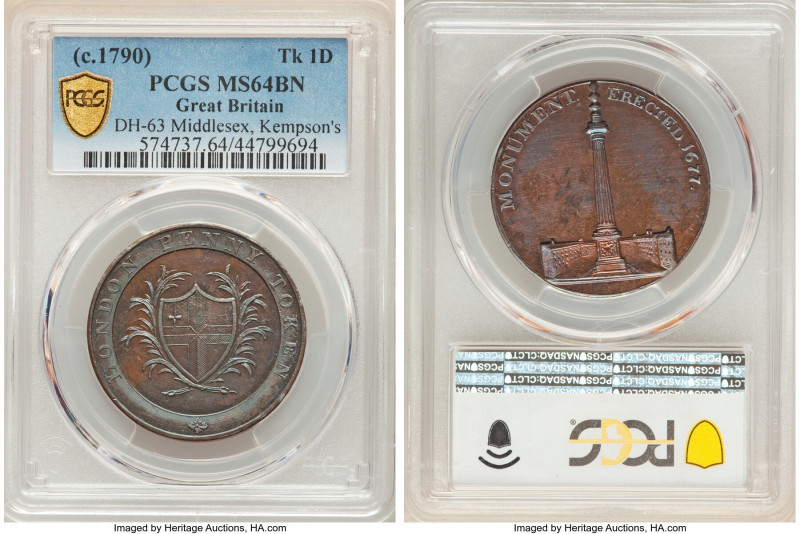 Middlesex. Kempson's copper Penny Token ND (c.1790) MS64 Brown PCGS, D&H-63. LON...