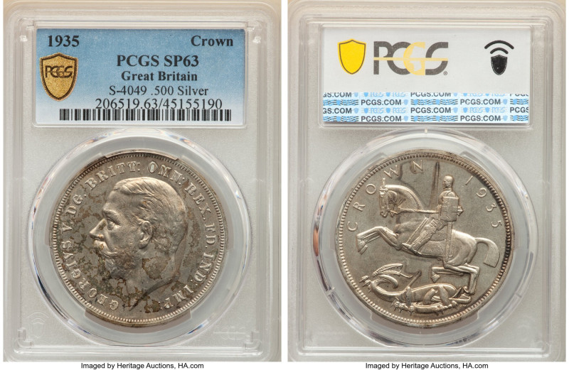 George V Specimen Crown 1935 SP63 PCGS, KM842, S-4049. Silver Jubilee. 500 Fine ...