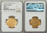 British India. Bengal Presidency gold Mohur AH 1202 Year 19 (1787/8) MS63 NGC, Murshidabad mint, KM114, Stevens-6.7. Oblique milling. Fetching frosty ...
