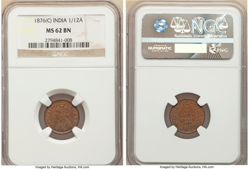 British India. Victoria 5-Piece Lot of Certified 1/12 Annas NGC, 1) 1/12 Anna 18...