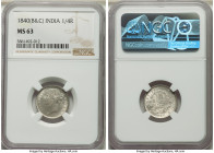British India. Victoria 1/4 Rupee 1840-(b & c) MS63 NGC, Bombay & Calcutta mints, KM454.2, S&W-3.52, Prid-105. Pearly white and lustrous surfaces. 

H...