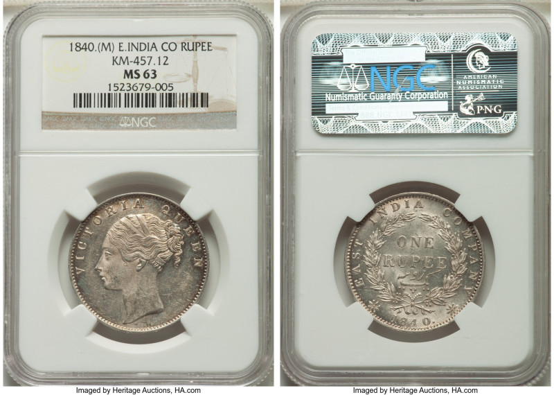 British India. Victoria Rupee 1840-(m) MS63 NGC, Madras mint, KM457.12. 

HID098...