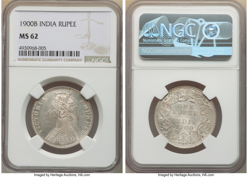 British India. Victoria Rupee 1900-B MS62 NGC, Bombay mint, KM492. Incuse mintma...