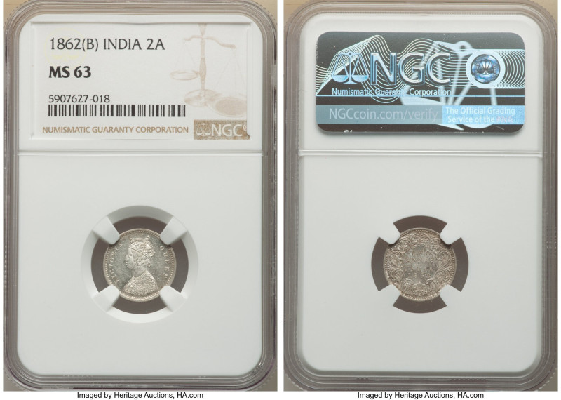 British India. Victoria Pair of Certified Assorted Issues NGC, 1) 2 Annas 1862-(...