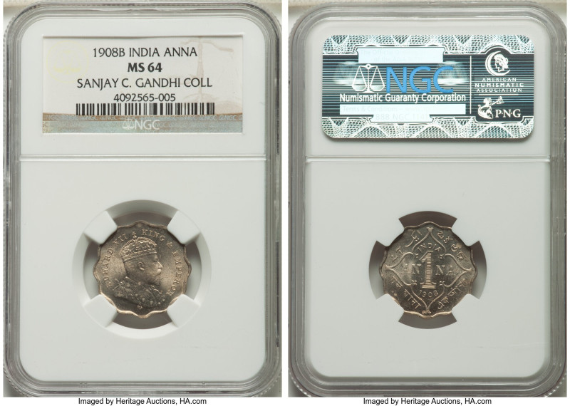 British India. Edward VII Anna 1908-B MS64 NGC, Bombay mint, KM504. Ex. Sanjay C...