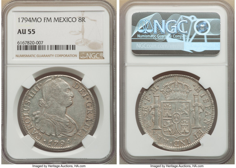 Charles IV 8 Reales 1794 Mo-FM AU55 NGC, Mexico City mint, KM109, Cal-799. 

HID...