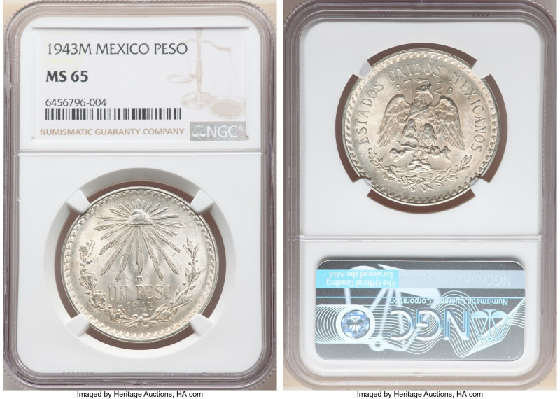 Estados Unidos Peso 1943-M MS65 NGC, Mexico City mint, KM455. 

HID09801242017

...