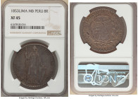 Republic 8 Reales 1853 LM-MB XF45 NGC, Lima mint, KM142.12. 

HID09801242017

© 2022 Heritage Auctions | All Rights Reserved