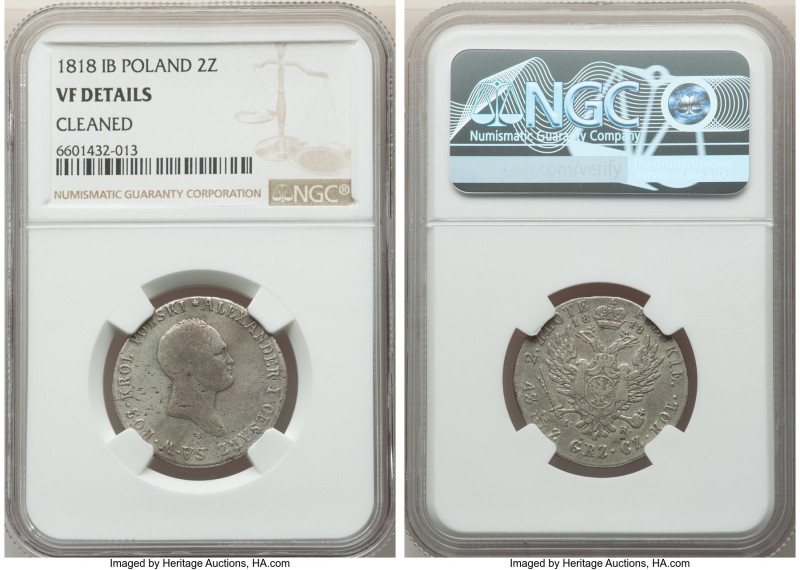 Alexander I of Russia 2 Zlote 1818-IB VF Details (Cleaned) NGC, Warsaw mint, KM-...