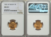 Nicholas II gold 5 Roubles 1902-AP MS65+ NGC, St. Petersburg mint, KM-Y62, Fr-180. 

HID09801242017

© 2022 Heritage Auctions | All Rights Reserved